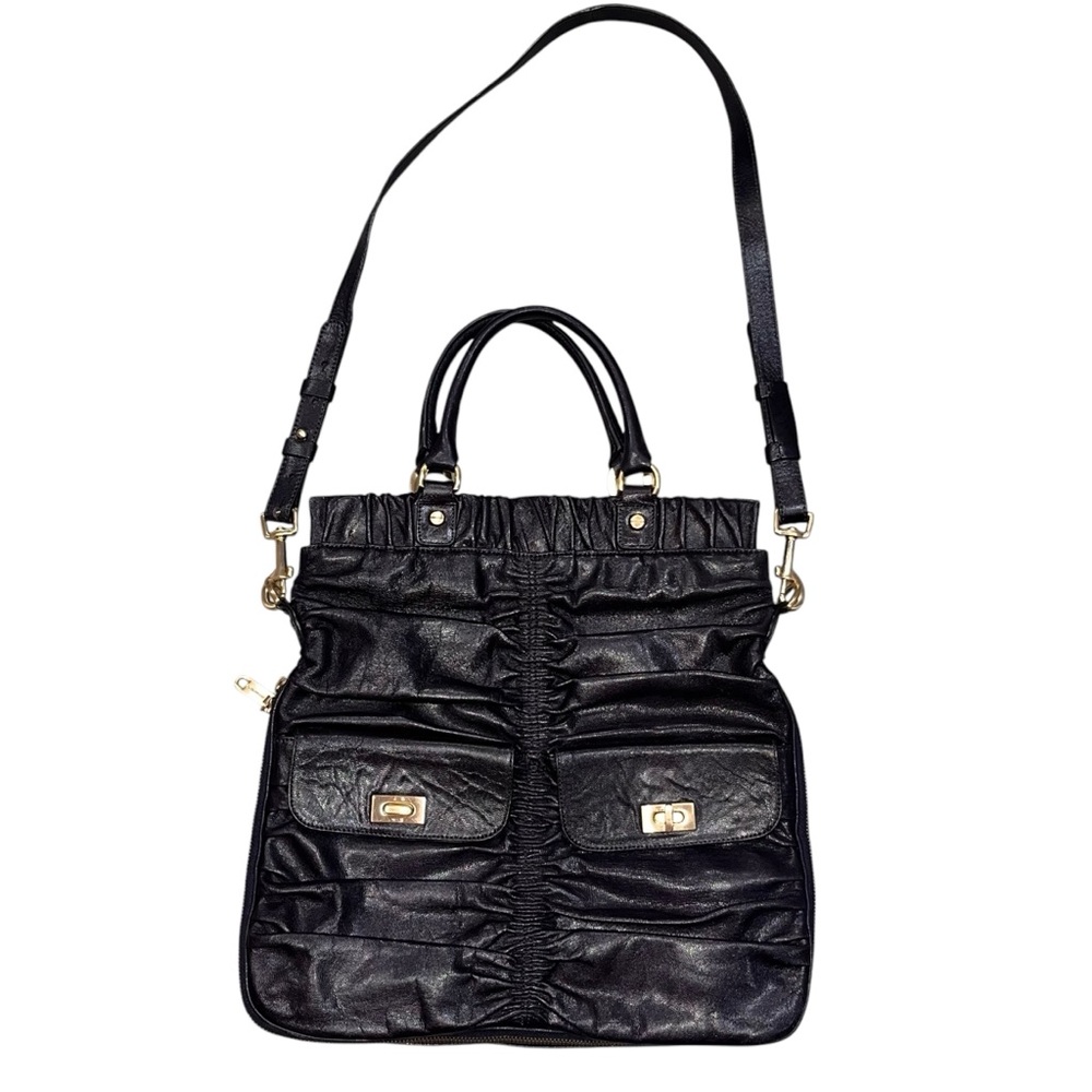 Alexis Hudson Navy Blue Leather Grand Bastille Bag Purse